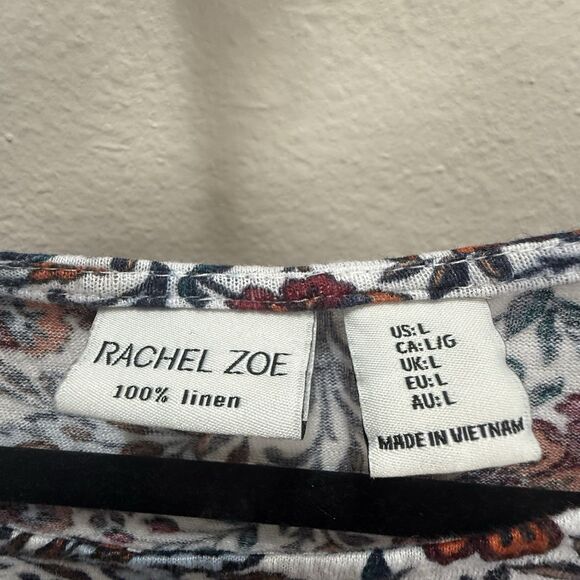 Rachel Zoe Women's Multicolor Floral Top, Large,100% Linen,Cap Sleeve,Scoop Neck - Picture 3 of 6